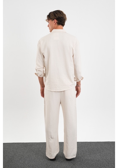 Flare Kışlık Baggy Pantolon Oversize Gömlek Alt Üst Takım %100 Pamuk Bej