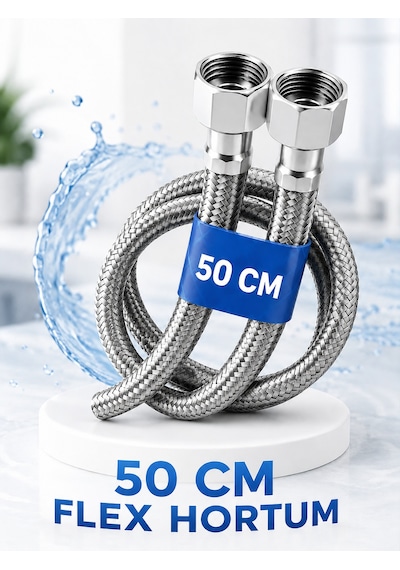 50 Cm Paslanmaz Çelik Örgülü Flex Hortum 3/8'x3/8' - Klozet Ve Taharet Musluğu Için Dayanıklı Bağlantı Hortumu 5,0 3 Değerlendirme