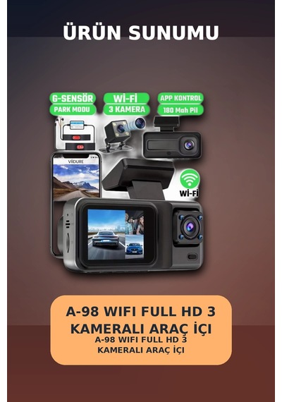 1080p Full Hd 3 Kameralı Wi-fi Destekli Araç İçi Yol Kayıt Kamerası 170 Derece Geniş Açı