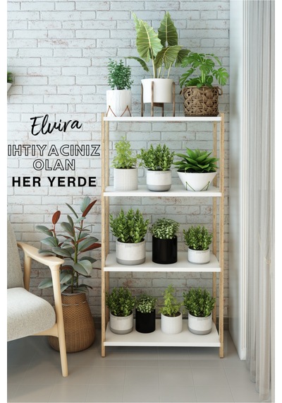 Elvira Beyaz Ahşap 4 Katlı Çiçeklik, Saksılık, Çiçek Standı, Dekoratif Raf - Çok Amaçlı Kullanım Beyaz - 660977009 Beyaz