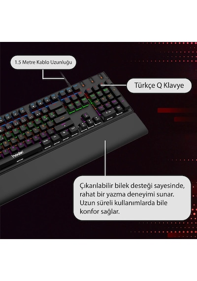 Red Switch Mekanik Rgb Gaming Klavye Full 104 Tuş Tr Q Bilek Destekli Rgb Oyuncu Klavyesi Kablolu