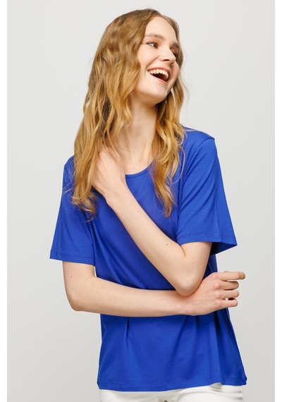Kadın Sıfır Yaka Basic Penye T-shirt Saks Saks