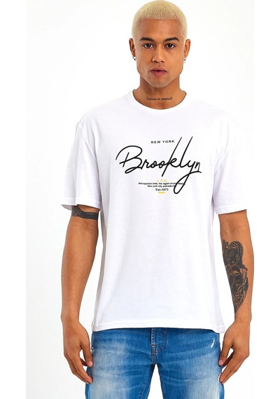 SPR22TS110 Brooklyn El Yazılı Bisik.Yaka Tshırt
