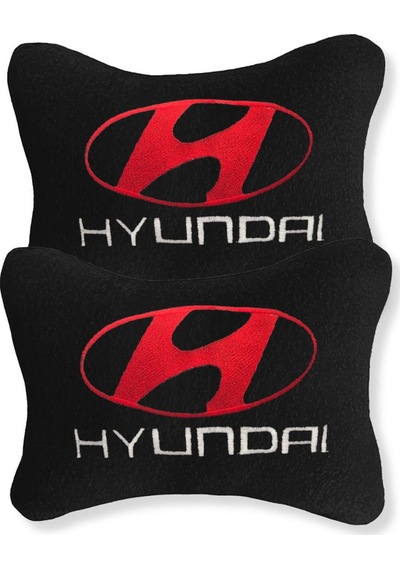 Hyundai Nakış Işlemeli Siyah Polar Ortopedik Araç Oto Koltuk Seyahat Boyun Yastık / 2'li Set Siyah