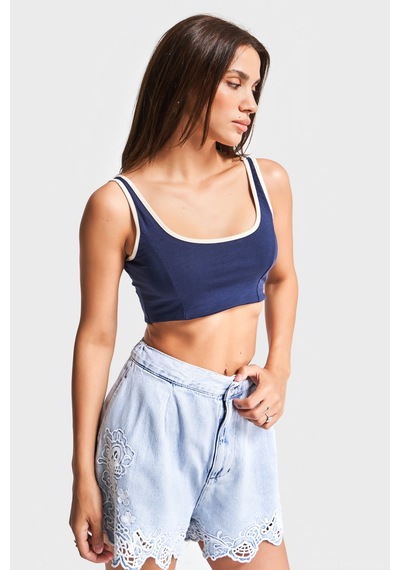 Kadın Lacivert Renk S5-56 Süper Esnek Kumaş Crop Fit Askılı Sporcu Büstiyer
