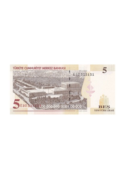 Türkiye 8.emisyon 5 Yeni Türk Lirası E37 515151 Niğde Plaka Yerli Kağıt Para Çil Koleksiyon Para