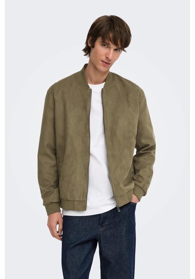 Only & Sons Onslucas Erkek Süet Görünümlü Bomber Ceket Günlük Rahat Şık Haki