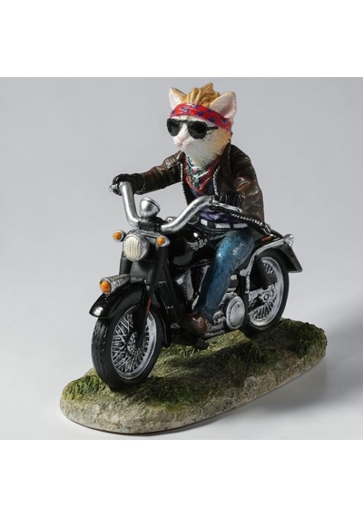 Dekoratif Motorsikletli Kedi Biblo Wise Veronese Poliresin Eğlenceli Figür 14 Cm .