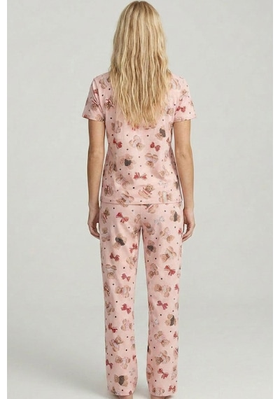 Siyah İnci Mevsimlik İnce Örme Pijama Takım 8017 Somon Ayıcık