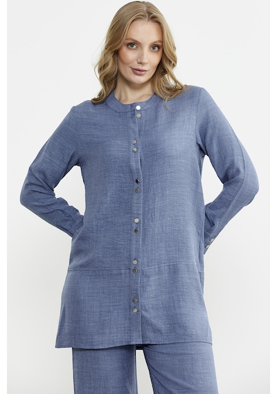 Sementa Keten Görünümlü Gömlek Pantolon Takım - Indigo Indigo