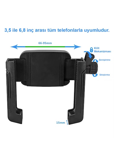 Cr05 Cross Arazi Sürüşleri İçin Motor Motosiklet Telefon Tutucu Ayna Montajlı Kilit Mekanzimalı Siyah