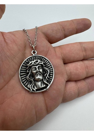 Figürlü Antik Madalyon Tasarımlı Unisex Kolye 60 Cm Zincirli, Metal Dini Ve Vintage Takı Çok renkli