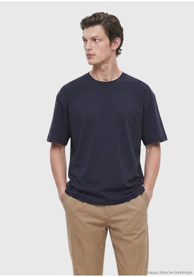 Ramsey Lacivert Düz %100 Pamuk T-shirt lacivert navy Blue