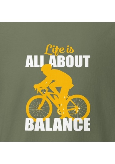 Wildstyle This Is All About Balance Bisiklet Denge Yol Baskılı Unisex Bisiklet Yaka Pamuklu Tişört Haki