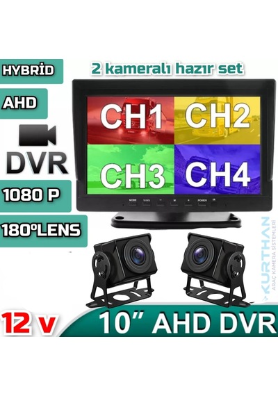 10 İnç Hybrid Dvr Ekran 2 Adet 180 Derece Balık Gözü Lens 12 Volt