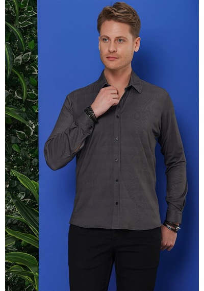 Efor G 1524 Slim Fit Siyah Spor Gömlek Siyah