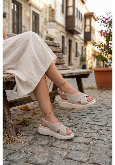 Pierre Cardin 7811 Anatomik Rahat Orijinal Ürün Kadın Sandalet Krem