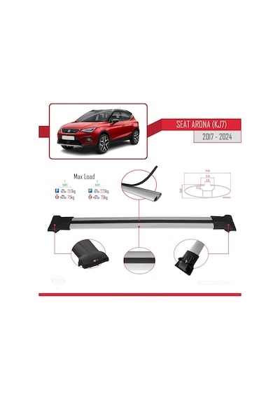 Seat Arona Kj7 2017 Ve Sonrası İle Uyumlu Fly Model Ara Atkı Tavan Barı Gri