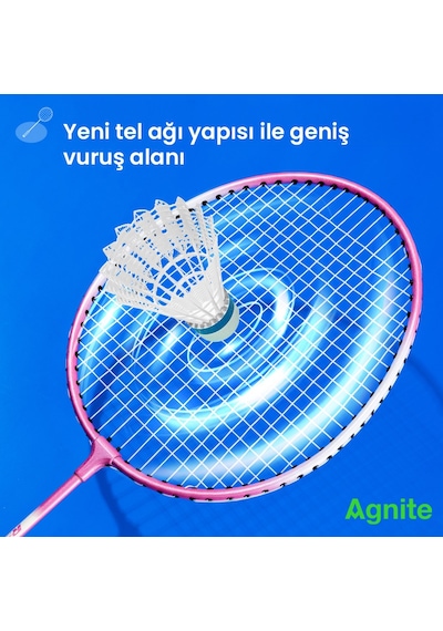 Agnıte Demir Alaşımlı Badminton Raketi 2 Top Dahil Dayanıklı Hafif Gövde Pembe