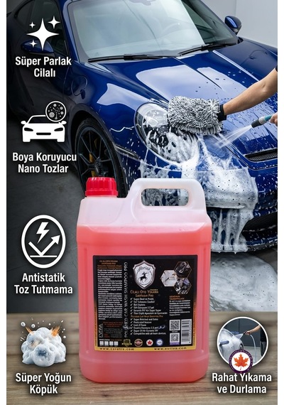 Seramik Katkılı Cilalı Oto Yıkama Şampuanı Sakız Kokulu 5kg Süper Parlak + Sünger