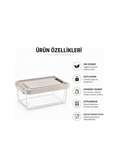 Kilitli Saklama Kabı Şeffaf Organizer Pp Plastik Gıda Saklama Kabı Kapaklı Sızdırmaz Buzdolabı Krem-bej 32247418