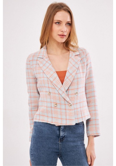 Armonika Kadın Çok Renkli Kruvaze Yaka Tüvit Crop Ceket Arm-24k001014