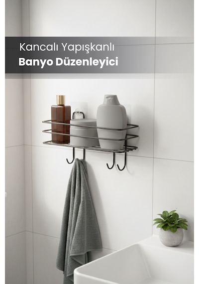 Kendinden Yapışkanlı Asılabilir Kancalı Banyo Ve Mutfak Düzenleyici Organizer - Siyah Siyah