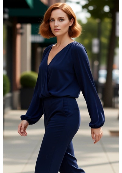 Ersefa Moda Büyük Beden Kruvaze Örme Regular Düz Desen Casual Günlük Reg Lacivert