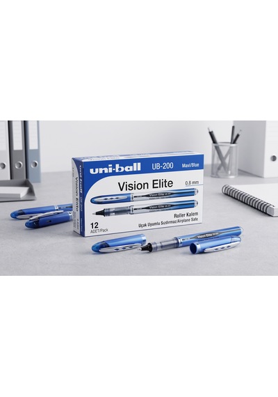 Uni-ball Vision Elite Ub-200 Roller Kalem Mavi 0.8 Mm - Uçak Uyumlu Sızdırmaz 12 Adet