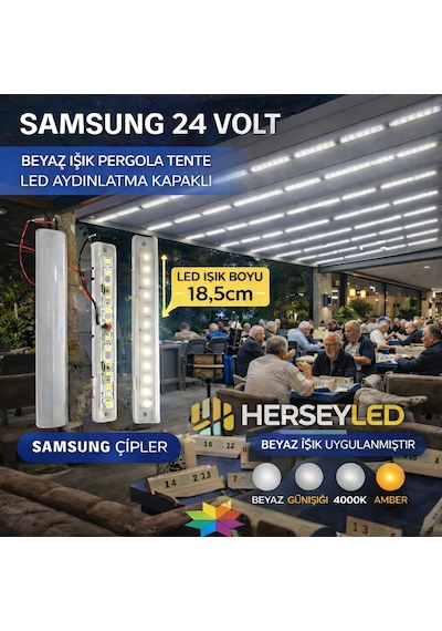 Samsung 24 Volt Beyaz Pergola Tente Led Aydınlatma Kapaklı Beyaz
