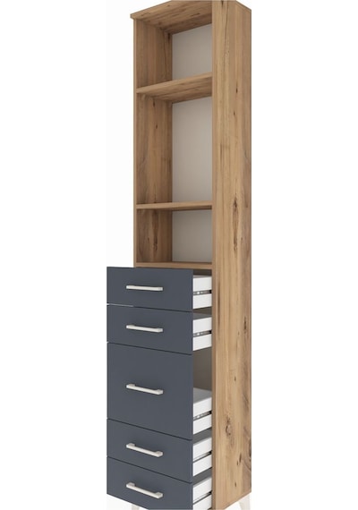 Arges Dolap 3 Raflı 5 Çekmeceli 44x30x221 Çam-antrasit Atlas Çam