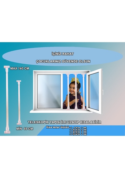 Pencere Güvenlik Bariyeri-boyu Ayarlanabilir Korkuluk 80-130 CM Beyaz 2 Adet