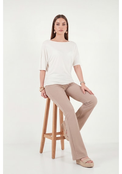 Lela Standart Fit Drape Detaylı Yarasa Kol T Shirt Bayan T Shirt 5866962 Ekru