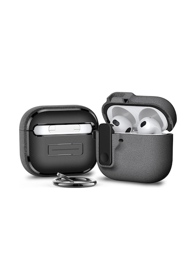 Apple Uyumlu AirPods 4. Nesil İle Kılıf Standlı Kilitli Tpu Premium Matte Trip Case Koyu Gri