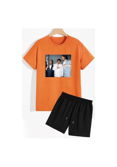 Uyguntarz Müslüm Baskılı Şort T-shirt Eşofman Takımı Turuncu