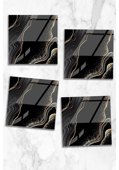 Gökçeoğlu Cam Bardak Altlığı Nero Gold 4'lü Takım 10cm X 10cm Çok Renkli
