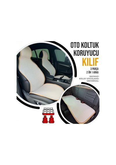 Oto Koltuk Koruyucu Kılıf Krem Universal 2+1 Parça Ön Arka A+ Kalite