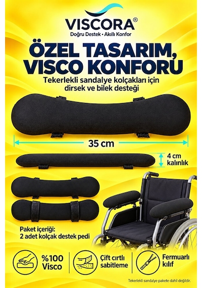 Visco Tekerlekli Sandalye Kolçak Destek Pedi 2 Li Cırtlı Dirsek Ve Bilek Destek Minderi
