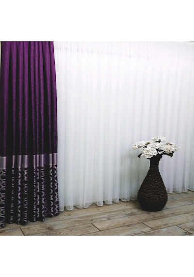 Evdepo Home Kullanıma Hazır Krem Çizgili Tül Perde