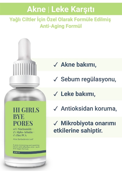 She Vec Hi Girls Bye Pores Akne ve Leke Karşıtı Bakım Serumu 30 ML
