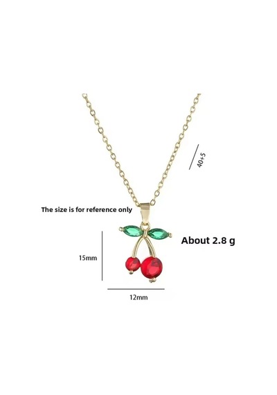 Kiraz Gold Kolye Küpe Çelik Takı Seti Gümüş - Rose Gold