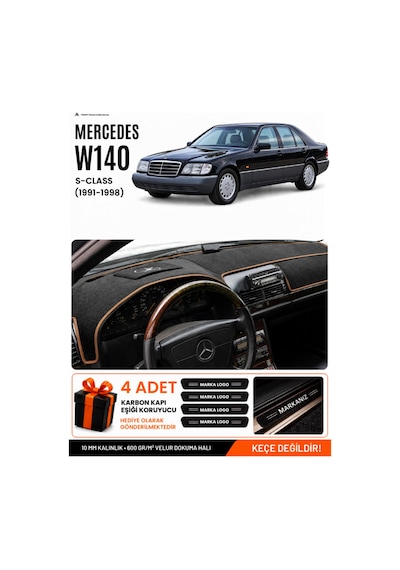 Mercedes W140 1991-1998 Uyumlu Torpido Örtüsü, Torpido Kılıfı - Siyah Kahverengi