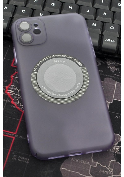 Apple Uyumlu iPhone 11 Uyumlu Mor Renkli Yarı Şeffaf İnce Sert Kapak Kılıf Kamera Lens Korumalı Mor -