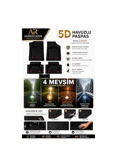 Volvo S40 2006 Model Uyumlu Enerji Siyah 5d Havuzlu Paspas Yumuşak Kaymaz Taban