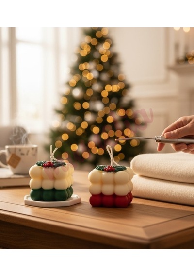 Mumelia Winter Elegance Kare Bubble - Doğal Soya Dekoratif Mum - Büyük Boy .