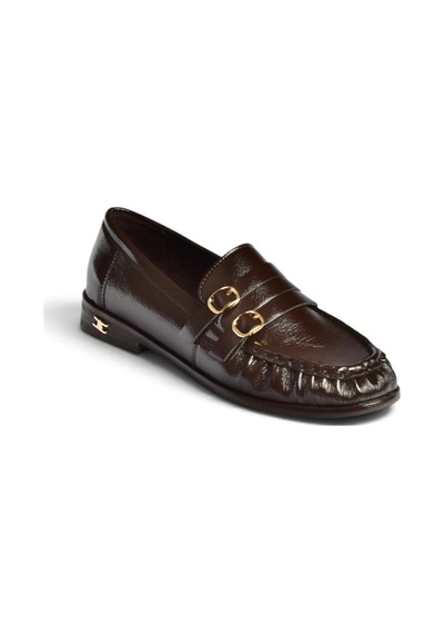 Fox Shoes Z820024208 Kahverengi Rugan Büzgü Detaylı Çift Tokalı Loafer Ayakkabı