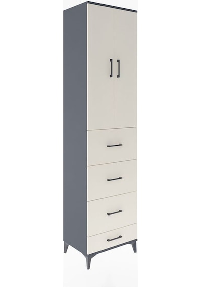 Hyperion Dolap 3 Raflı 4 Çekmeceli 2 Kapaklı 60x44x243 Antrasit-aytaşı Antrasit