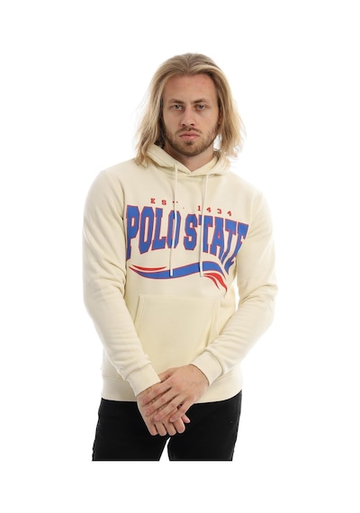Polostate Erkek Polo State Baskılı Kapüşonlu 3 İplik Şardonlu Sweatshirt Ekru