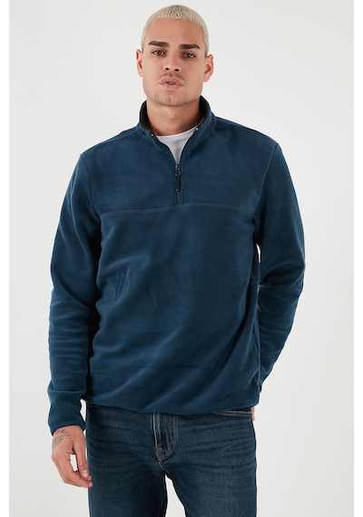 Buratti Regular Fit Anti-Pilling Tüylenme Yapmayan Dik Yaka Kalın Kışlık Şardonlu Erkek Polar 5896700 Indigo