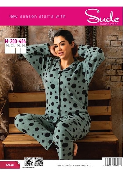 Sude M-200-484 Puantiyeli Gömlek Polar Kadın Pijama Takımı Çok Renkli
